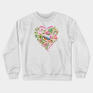 Pink Floral Heart with Blue Parrot Crewneck Sweatshirt